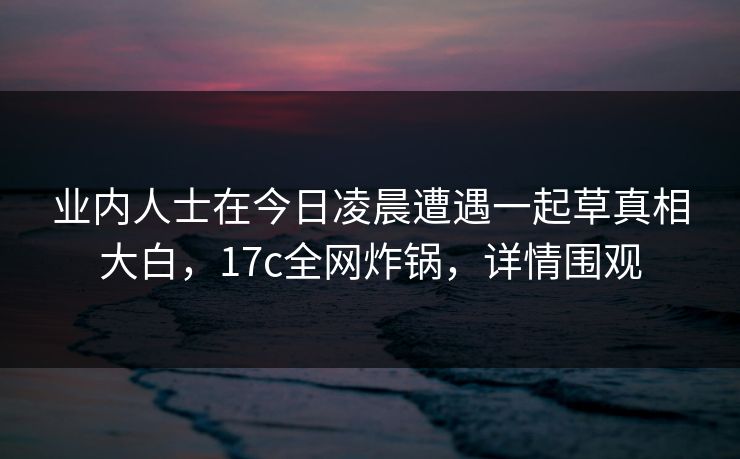 业内人士在今日凌晨遭遇一起草真相大白，17c全网炸锅，详情围观